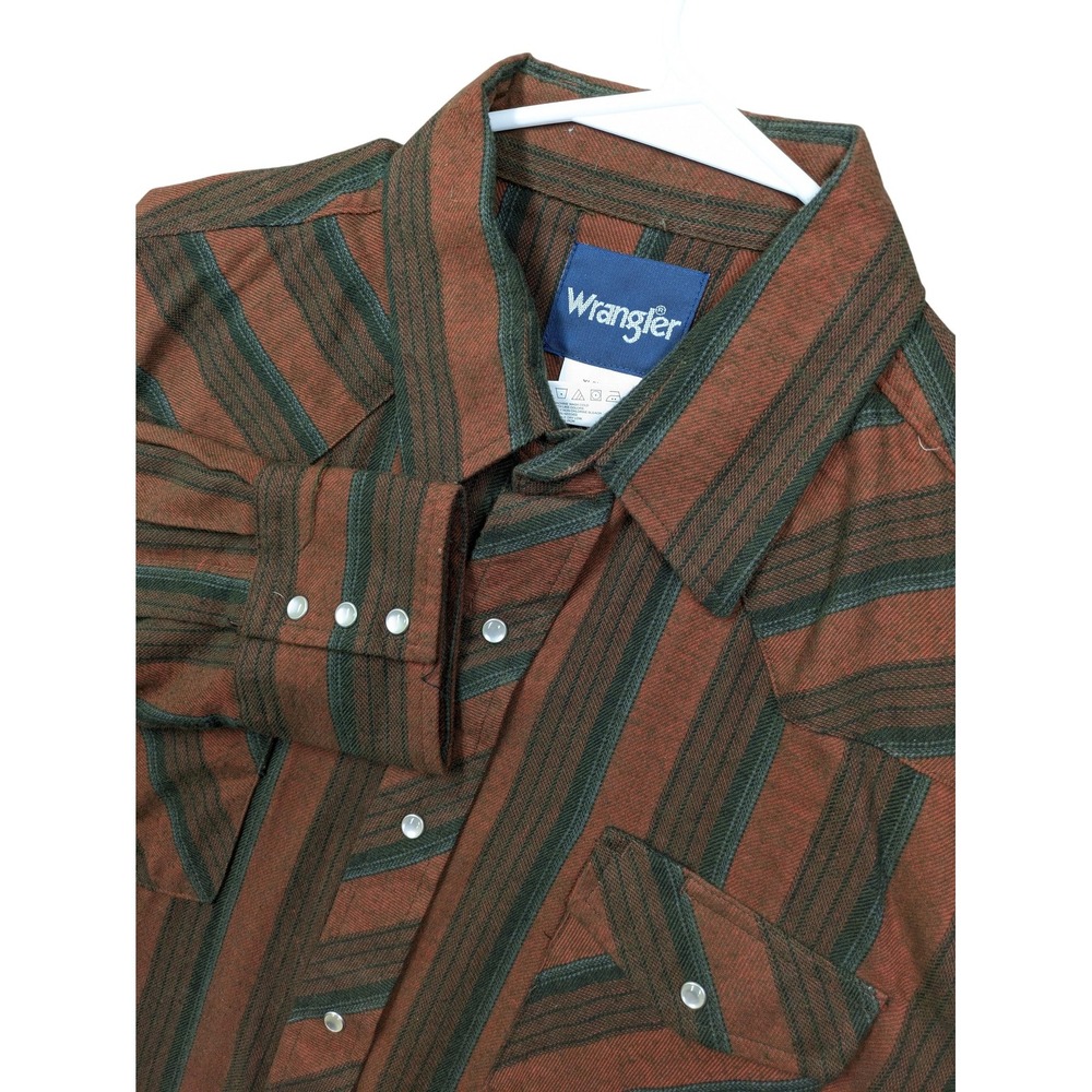 Wrangler Shirt Mens XL Brown Stripe Western Pearl Snap Long Sleeve Casual Twill